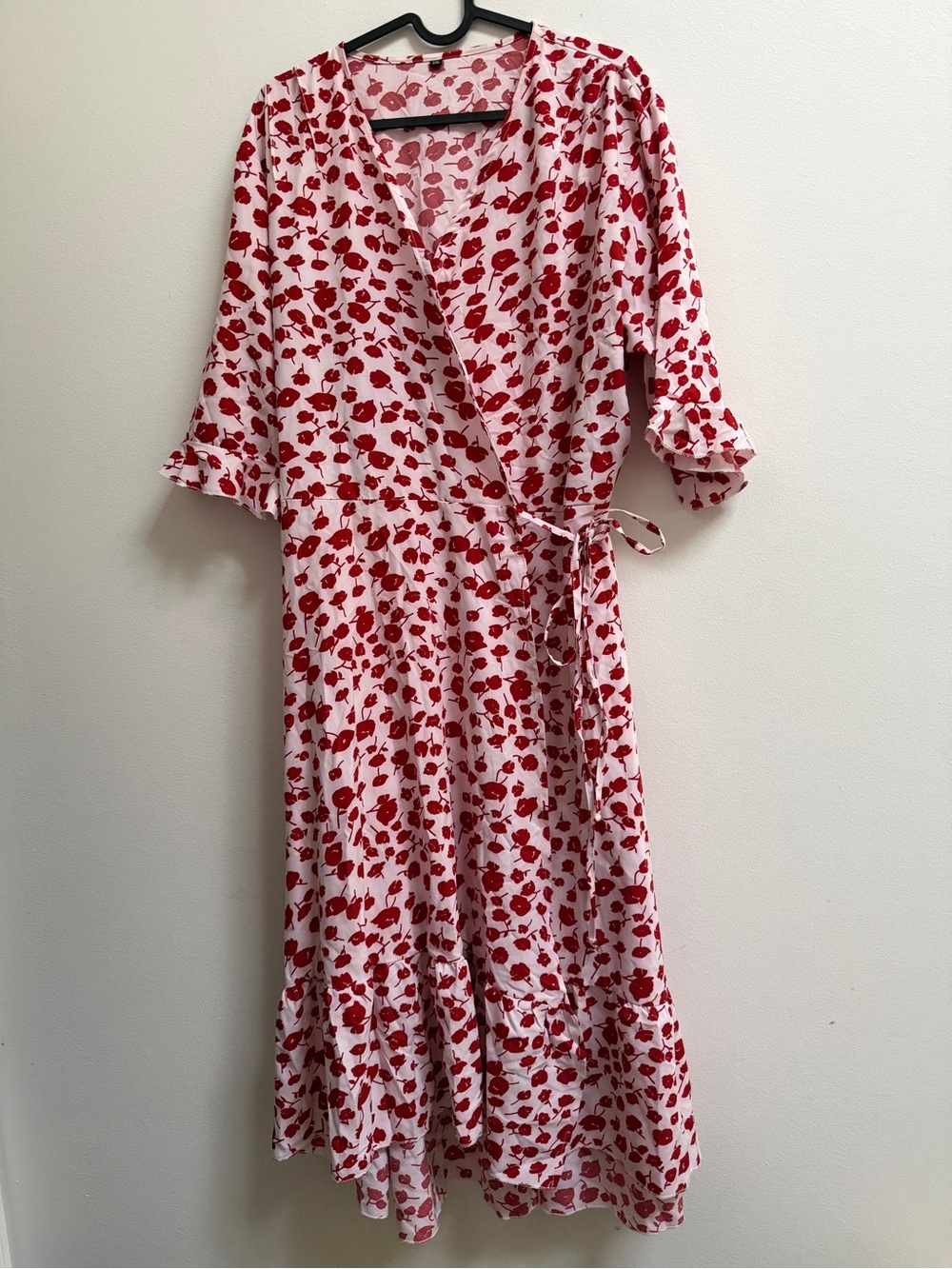 Women’s Red Floral Wrap Midi Dress